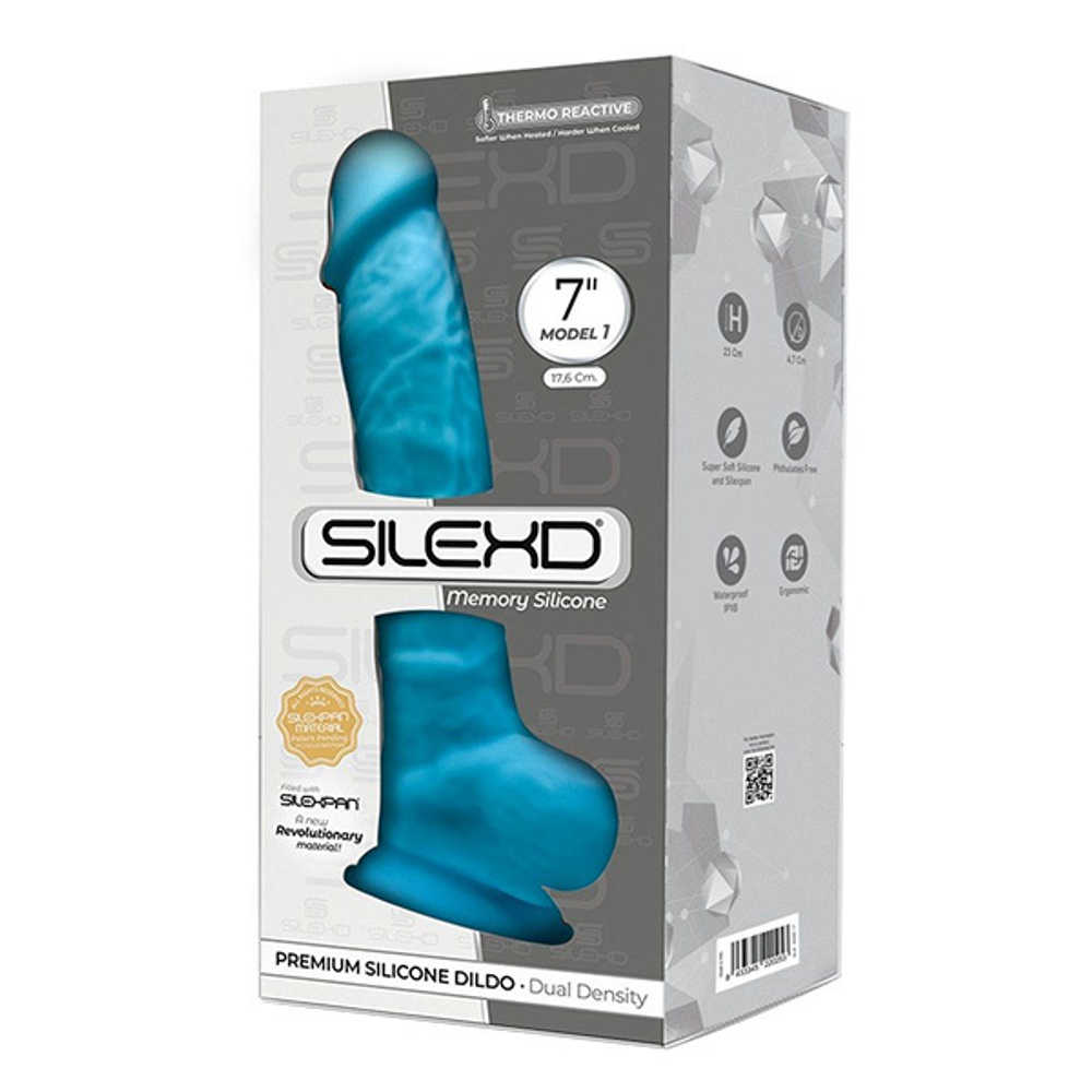 Голубой фаллоимитатор 17,6см на присоске с мошенкой SilexD Premium Silicone Dildo 7" Model 1