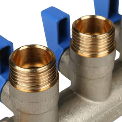 STOUT Коллектор с шаровыми кранами 3/4", 3 отвода 1/2" (синие ручки)