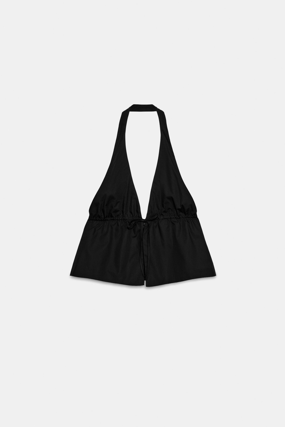 ZARA ТОП ИЗ ПОПЛИНА В ПОЛОСКУ С ГОРЛОВИНОЙ ХАЛТЕР, ЧЕРНЫЙ