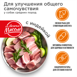 Корм сухой для взрослых собак средних пород, премиум полнорационный комплекс, улучшение общего самочувствия, с индейкой, 2,5 кг, QUATTRO