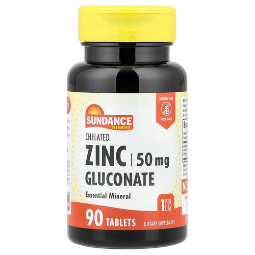 Sundance Vitamins, хелатный глюконат цинка, 50 мг, 90 таблеток