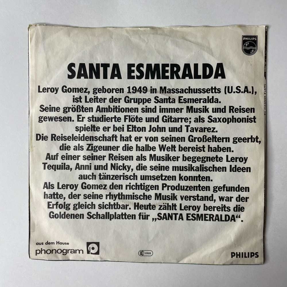 Винтажная виниловая пластинка 7 дюймов (маленькая пластинка) Santa Esmeralda Starring Leroy Gomez, Don't Let Me Be Misunderstood and Esmeralda Suite (Germany 1977)