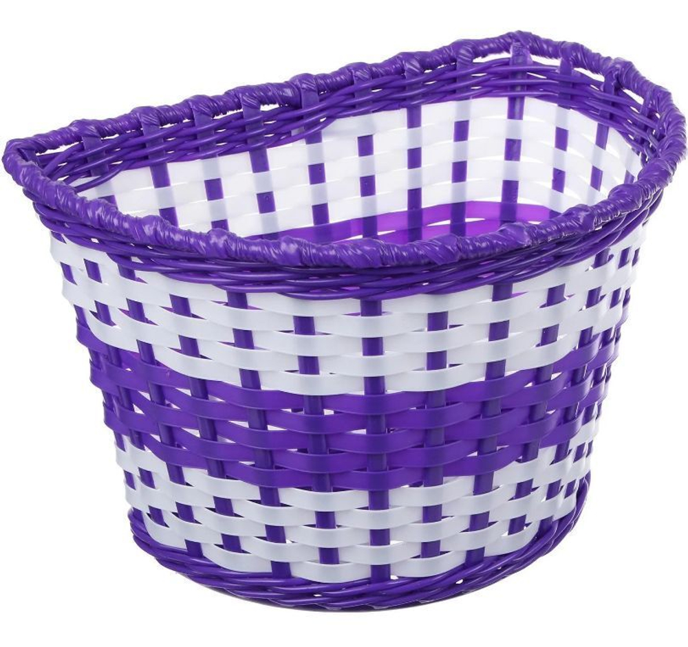Корзина TRIX для детского велосипеда 12"-16", крепление на руль, 235х165х155мм, пластиковая, плетёная, бело-фиолетовая