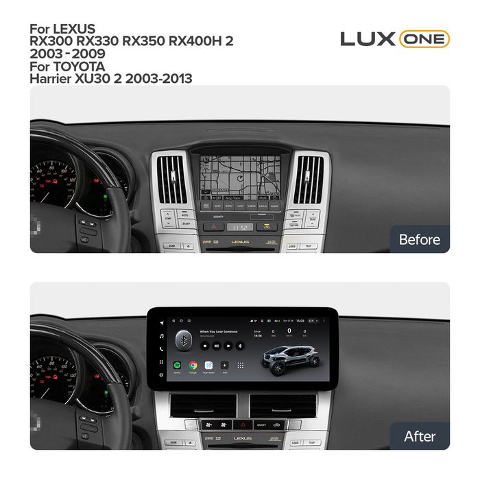 Магнитола для Lexus RX 2003-2009, Toyota Harrier XU30 2003-2013 (ШГУ цветной, рамка серо-бежевая) - Teyes LUX ONE ROUND монитор 12.3" 2K QLED на Android 10, Быстрая, CarPlay, 4G SIM-слот
