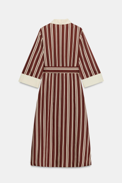 ZARA ПЛАТЬЕ-РУБАШКА МИДИ В ПОЛОСКУ С РЕМНЕМ, ПОЛОСКИ