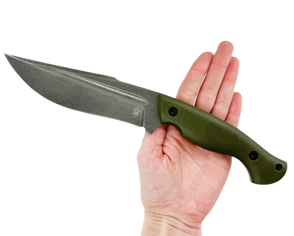 Нож Боуи, сталь D2 blackwash, рукоять G10 Oliva, Град Горький