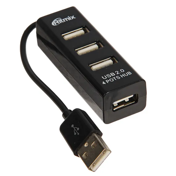 Разветвитель USB (Hub) Ritmix CR-2402, 4 порта, USB 2.0, черный,