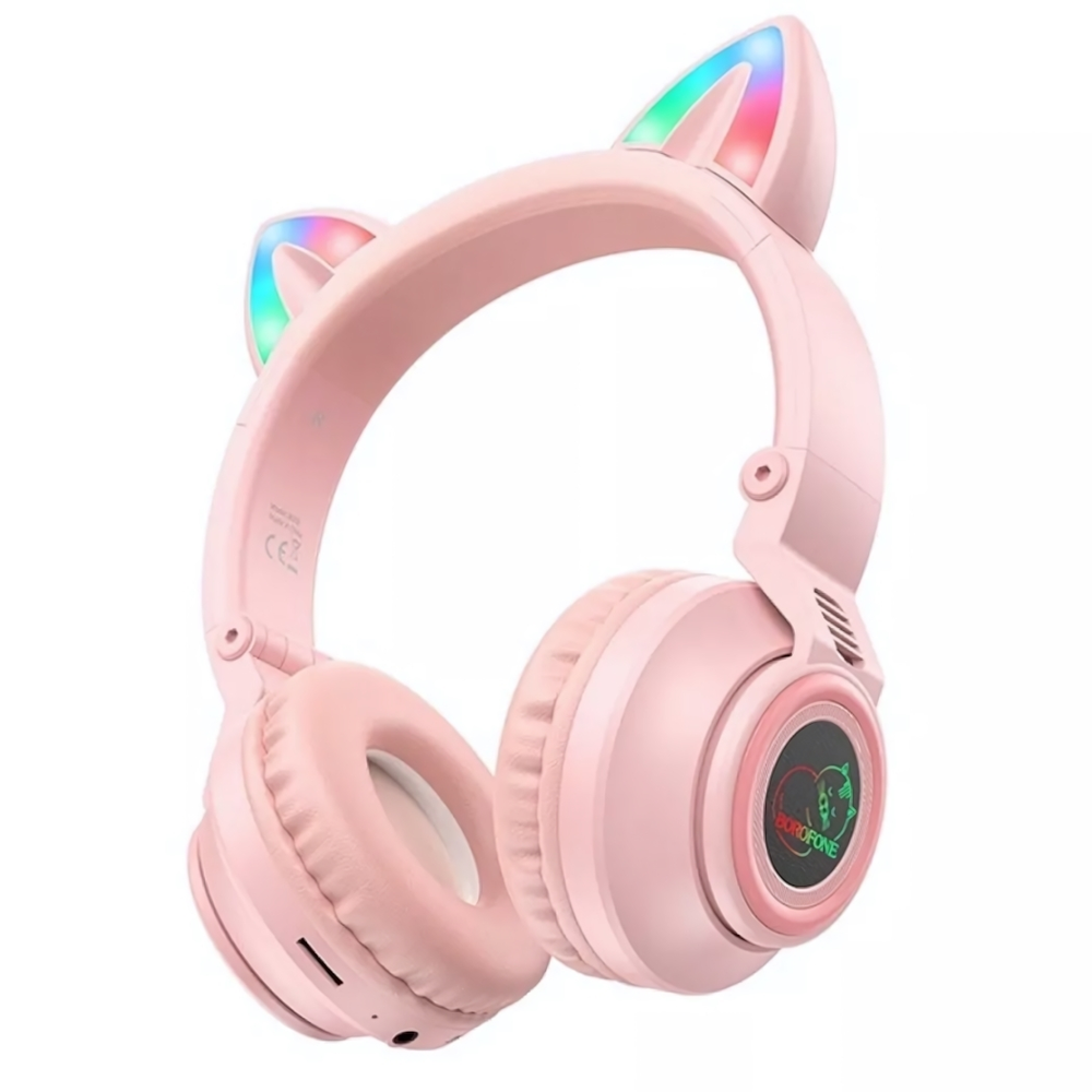 Bluetooth - гарнитура Borofone BO18 Cat, накладные, BT5.0, 400mAh Pink