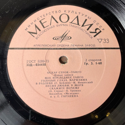 Винтажная виниловая пластинка LP Оскар Строк Танго (СССР 1973)