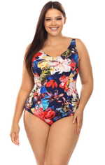 Совместный купальник plus size с цветочным рисунком на лицевой части (Размер: 90B/44) (Цвет: разноцветный)