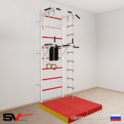 Шведская стенка Sv Sport усиленная 6784 (Турник стандарт/Брусья/Кольца/Лестница/Мат 1м)