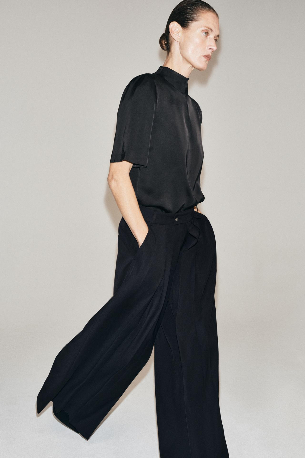 ZARA БРЮКИ ОБЪЕМНОГО КРОЯ ZW COLLECTION, МОРСКОЙ СИНИЙ