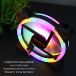 Вентилятор ТЕСЛА (TESLA) RGB120-LD, 120мм, 3-pin+Molex, черный-белый/FRGB, 1200rpm, 38CFM, 21дБ, антивибропрокладки (TSL-120-LD)