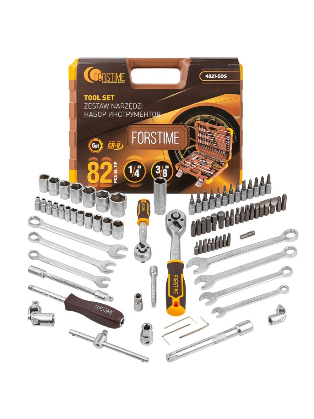 Набор инструментов 82 пр. 1/4''3/8''(6гр.)(4-22мм) FORSTIME FT-4821-5DS-м