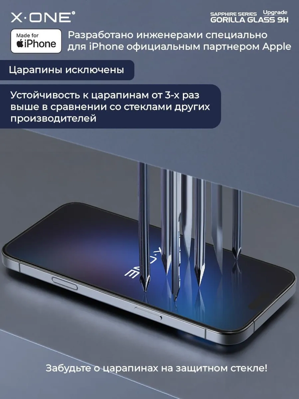 Сапфировое стекло iPhone 13 Pro Max/14 Plus X-ONE Sapphire 9H (upgrade) / фильтр динамика / установочный аппликатор