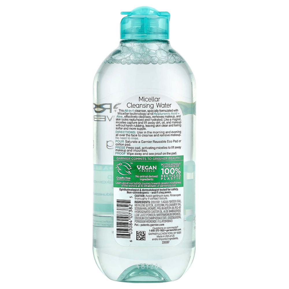 Garnier, SkinActive, мицеллярная очищающая вода с гиалуроновой кислотой и алоэ, 400 мл (13,5 жидк. унц.)