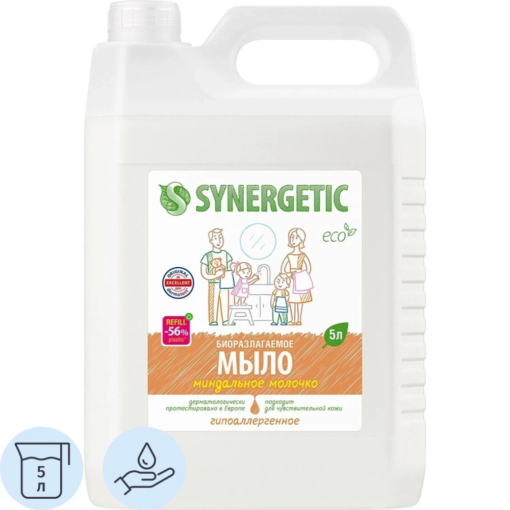 Мыло жидкое Synergetic Миндальное молочко 5л...