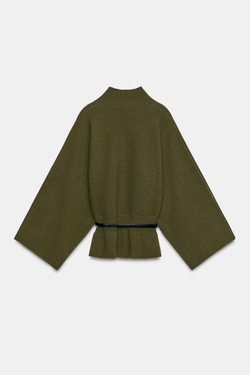 ZARA СВИТЕР ИЗ ТРИКОТАЖА С ПОЯСОМ, ХАКИ