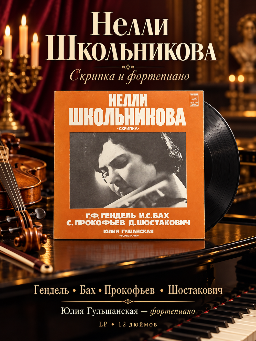 Нелли Школьникова скрипка - Юлия Гульшанская фортеиано - Гендель, Бах, Прокофьев, Шостакович. Виниловая пластинка 12 дюймов. Мелодия СССР