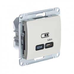 GLOSSA USB РОЗЕТКА тип-C 65Вт высокоскор.заряд. QC, PD, механизм, БЕЖЕВЫЙ