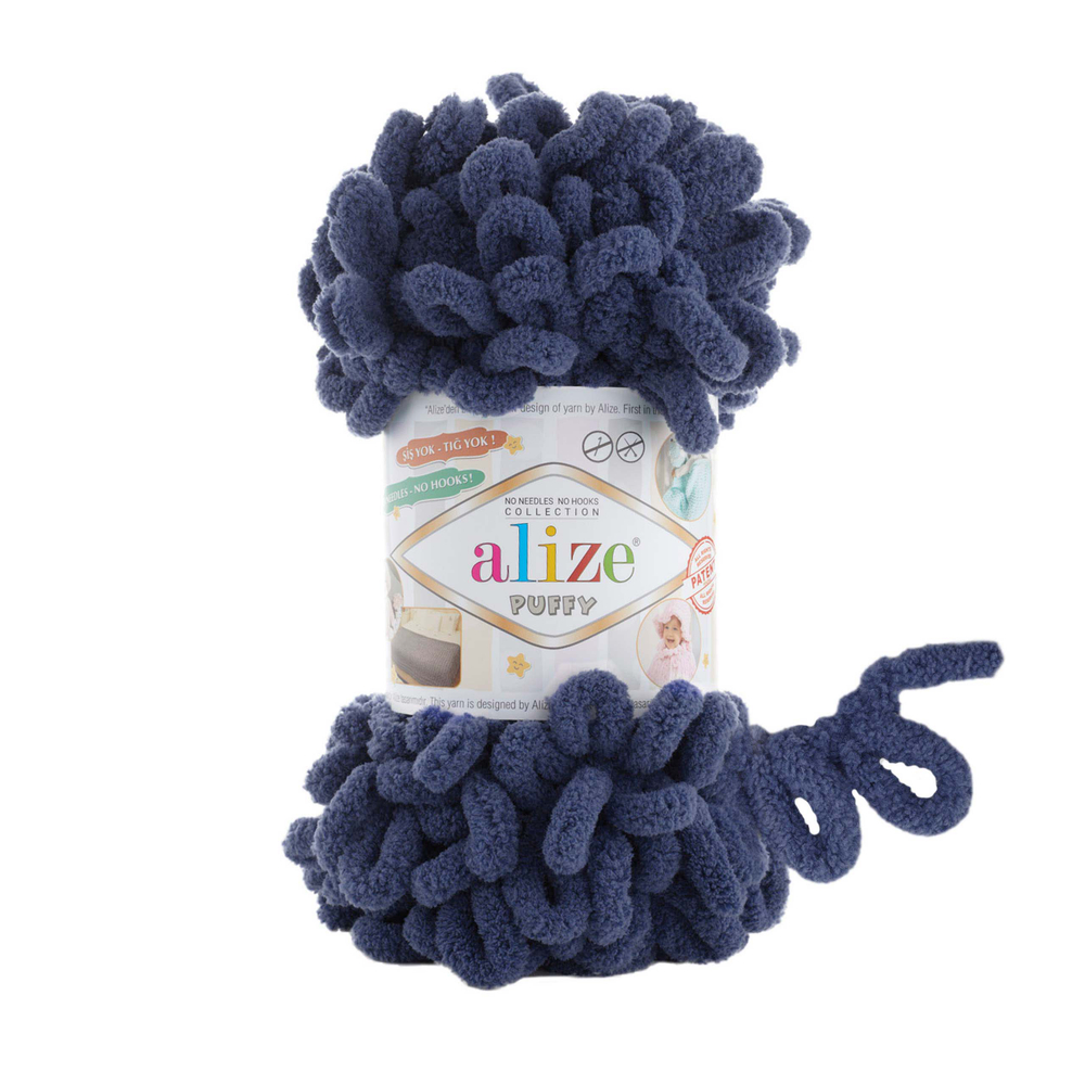 Пуффи (Puffy) пряжа Alize 100%микрополиэстер 5х100г/9,2 м 215 темно-джинсовый