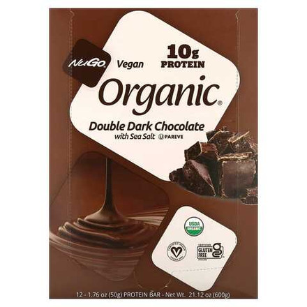 NuGo Nutrition, Organic® протеиновые батончики, двойной темный шоколад с морской солью, 12 батончиков по 50 г (1,76 унции)