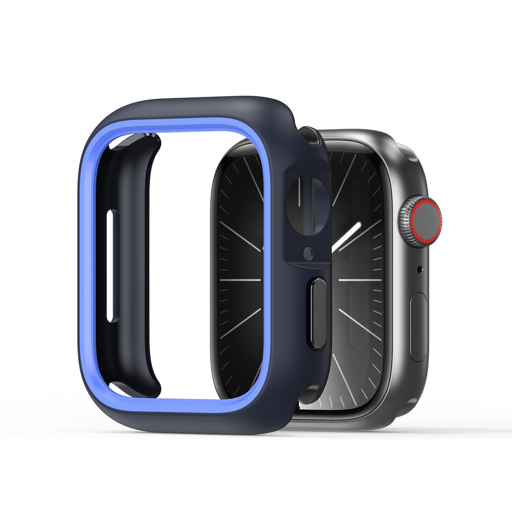 Чехол-бампер для часов Apple Watch 45 мм для моделей 7, 8 и 9 серии, темно-синий с синими вставками (Midnight/Blue) от Dux Ducis, серия Bamo Series Case