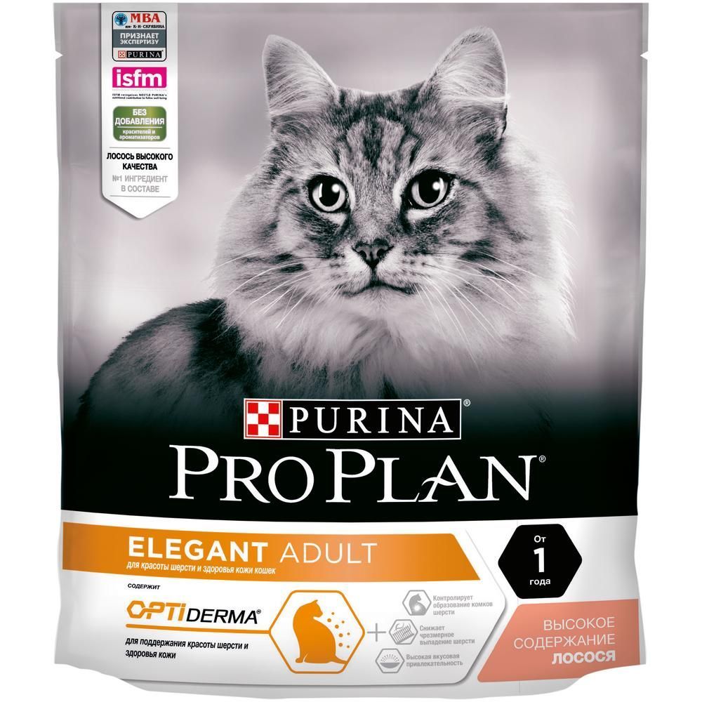 Сухой корм Pro Plan® для здоровья шерсти и кожи взрослых кошек, с высоким содержанием лосося, Пакет, 400г Сухой корм Pro Plan® для здоровья шерсти и кожи взрослых кошек, с высоким содержанием лосося, Пакет, 400г