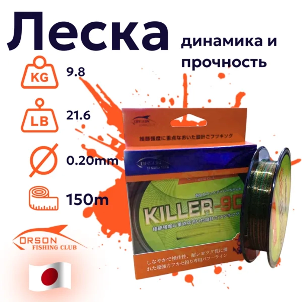 Леска с двухслойным покрытием KILLER -9D 150M