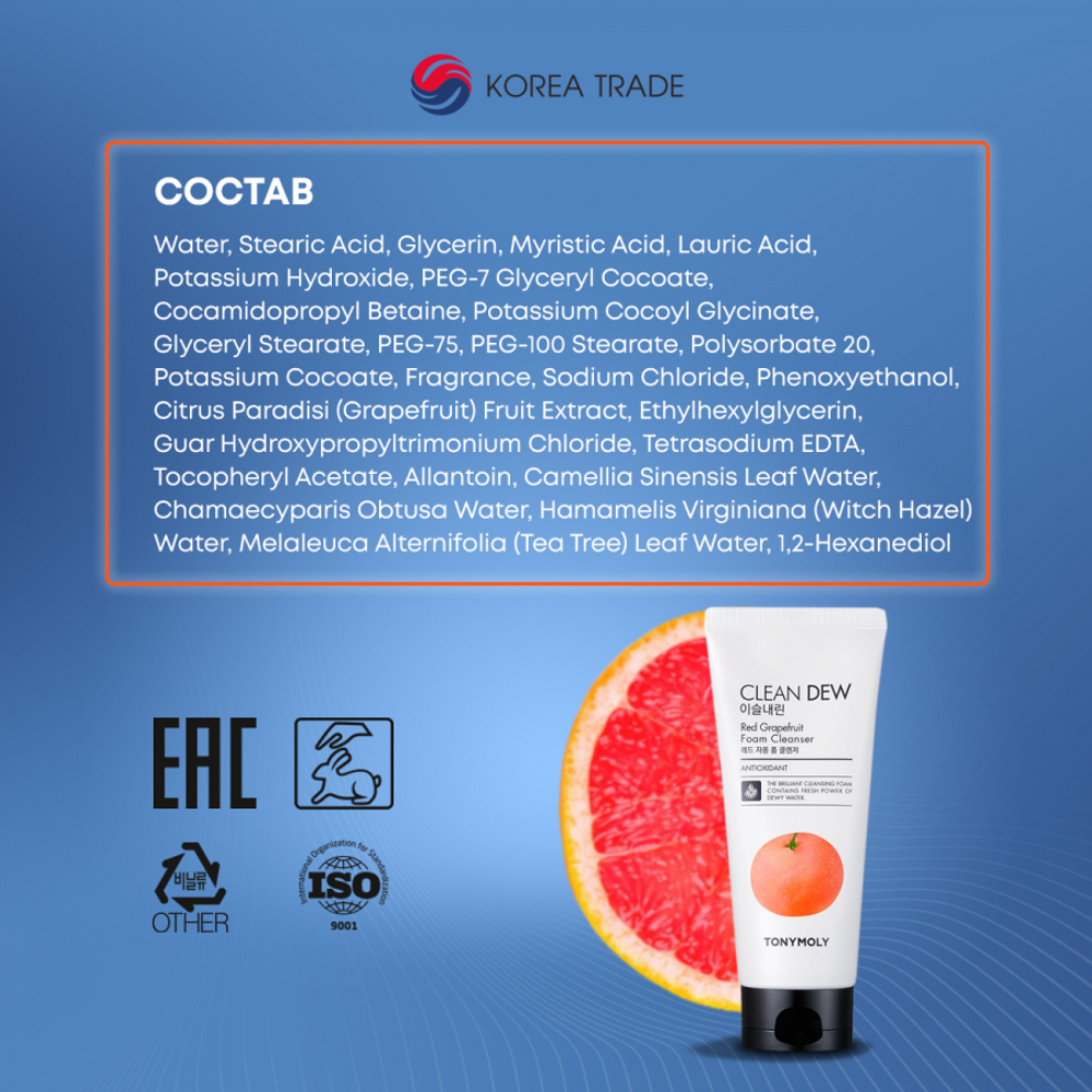 Очищающая пенка для умывания с экстрактом грейпфрукта. CLEAN DEW Red Grapefruit Foam Tony Moly 180мл