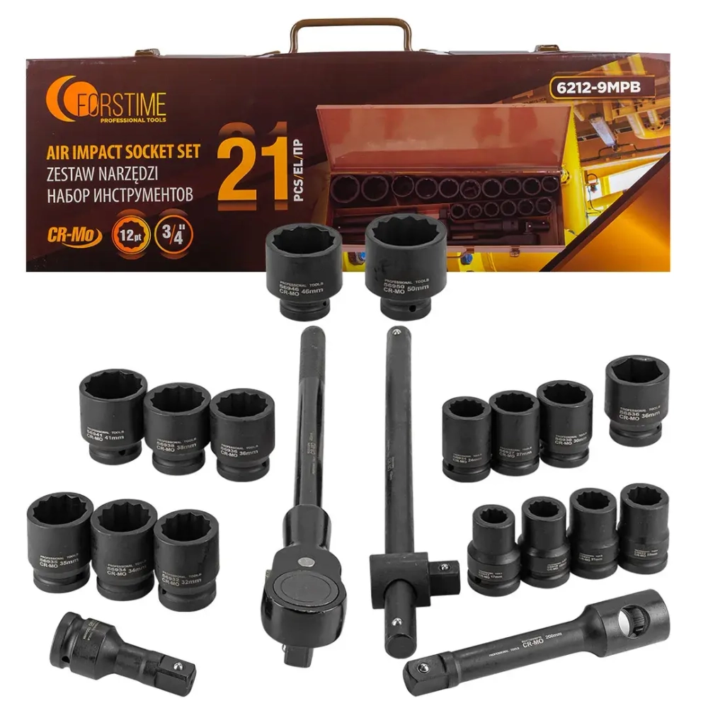 Набор инструментов ударных 21пр. 3/4''(12гр.) FORSTIME FT-6212-9MPB
