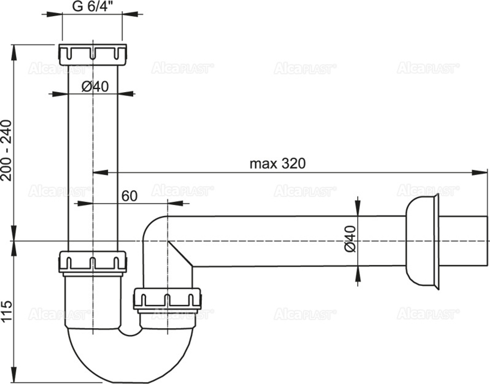 Сифон для мойки AlcaPlast A80-DN40