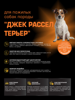 Корм сухой для пожилых собак породы Джек Рассел Терьер старше 7 лет, с индейкой, 12 кг, QUATTRO