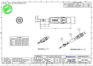 Amphenol KS3P - 3.5mm Phone кабельный стерео штекер, металлический корпус, мягкий хвостовик, никель