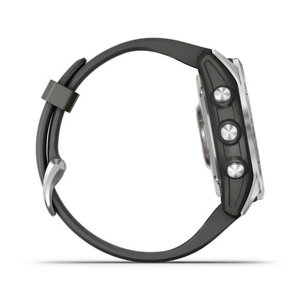 Garmin Fenix 7S серебристый корпус, силиконовый ремешок цвета графит