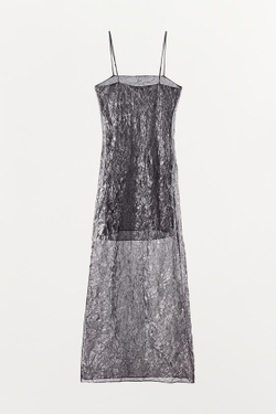 ZARA ДЛИННОЕ ПЛАТЬЕ С МЕТАЛЛИЧЕСКИМ БЛЕСКОМ И ЖАТОЙ ФАКТУРОЙ, ЧЕРНЫЙ/СЕРЕБРЯНЫЙ