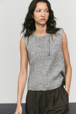 Massimo Dutti Трикотажный топ с пуговицами и шерстью, пестро-серый