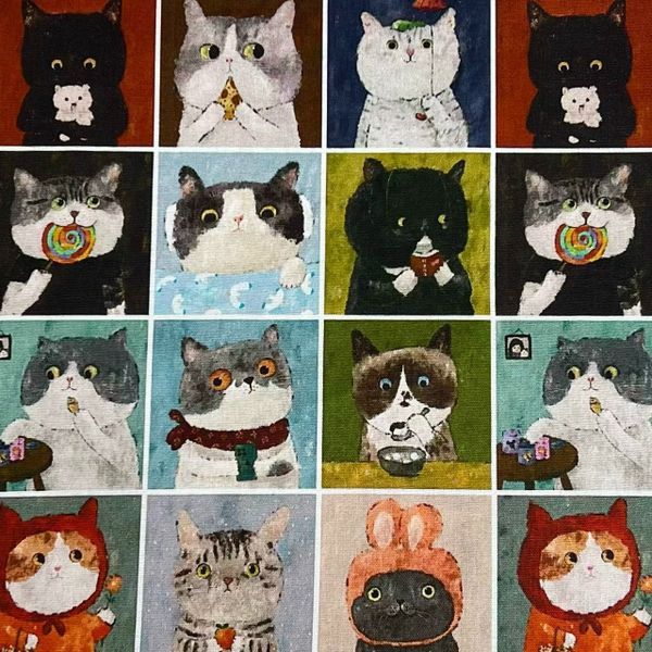 Купон 60 x110 cm, ЗАБАВНЫЕ МИНИ КОШКИ, С ЛЕДЕНЦОМ, СЕРО-ЗЕЛЕНАЯ КЛЕТКА 12 рядов 2