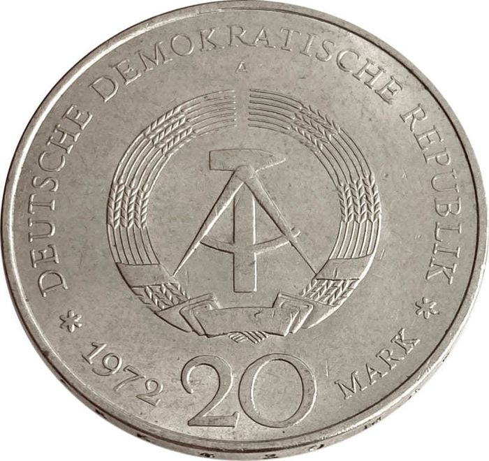 20 марок 1972 Германия «Вильгельм Пик» 20 марок 1972 Германия «Вильгельм Пик»
