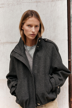 ZARA КУРТКА-БОМБЕР С ХЛЯСТИКАМИ, КОРИЧНЕВЫЙ МЕЛАНЖ