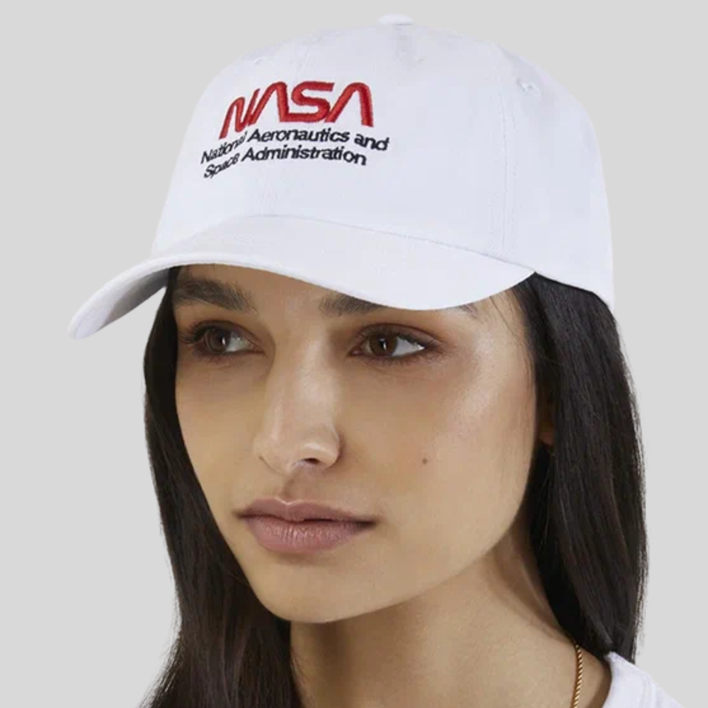 Бейсболка Alpha Industries Nasa Worm Logo Cap White (Белая)