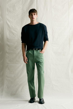 ZARA ДЖИНСЫ RELAXED FIT С ЭФФЕКТОМ СТИРКИ, МЯГКИЙ ЗЕЛЕНЫЙ
