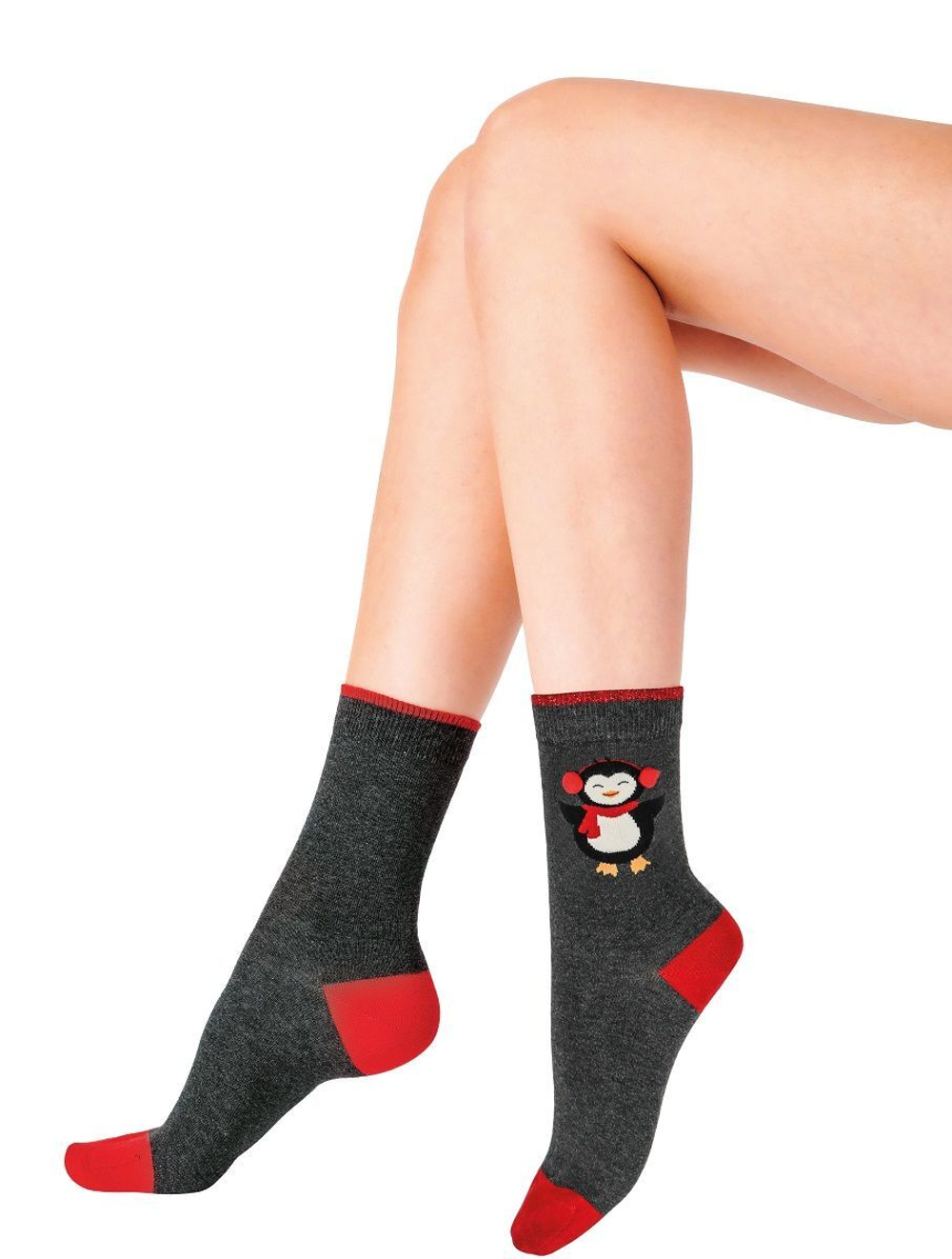 Хлопковые носочки с веселым пингвином Christmas Socks (Размер: S-M-L) (Цвет: серый)