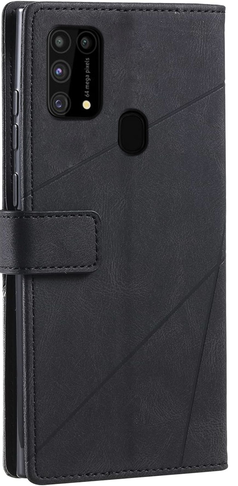 Дизайнерский чехол-книжка из кожи для SAMSUNG M31 / M21S / F41 с отделом для наличных, 3 слотами для карт и подставкой