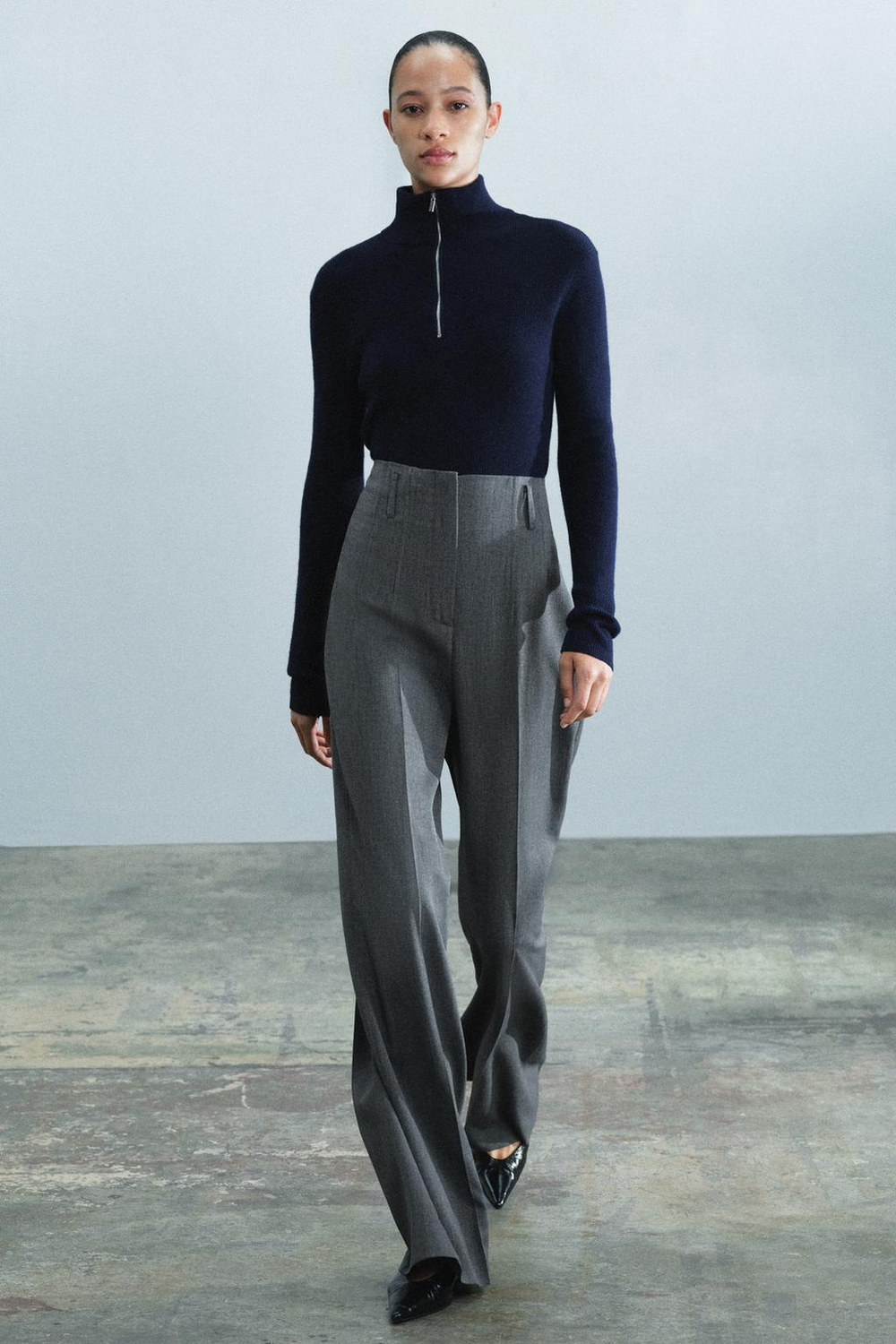 ZARA БРЮКИ С ВЫСОКОЙ ПОСАДКОЙ — ZW COLLECTION, СЕРЫЙ МЕЛАНЖ