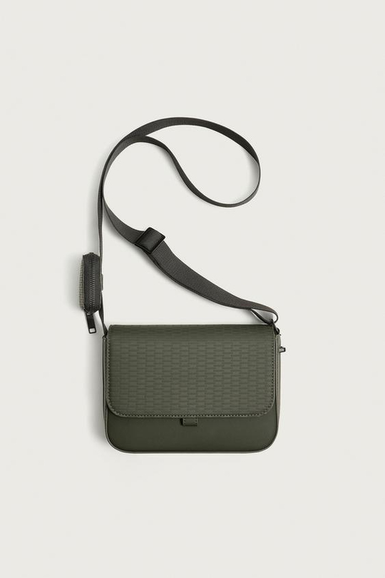 ZARA ПРОРЕЗИНЕННАЯ СУМКА С РЕЛЬЕФНЫМ УЗОРОМ, ЗЕЛЕНЫЙ ХАКИ