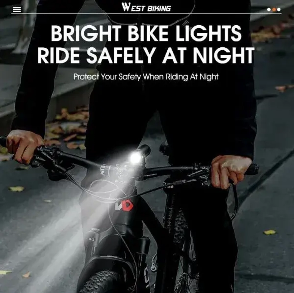 Фонарь велосипедный, передний West Biking YP0701332 (аккум. 2000 mAh, 5 режимов,USB)