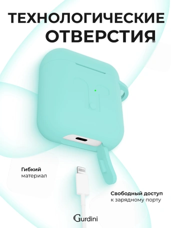 Чехол для Airpods 1/2 Gurdini прорезиненный soft touch Мятный