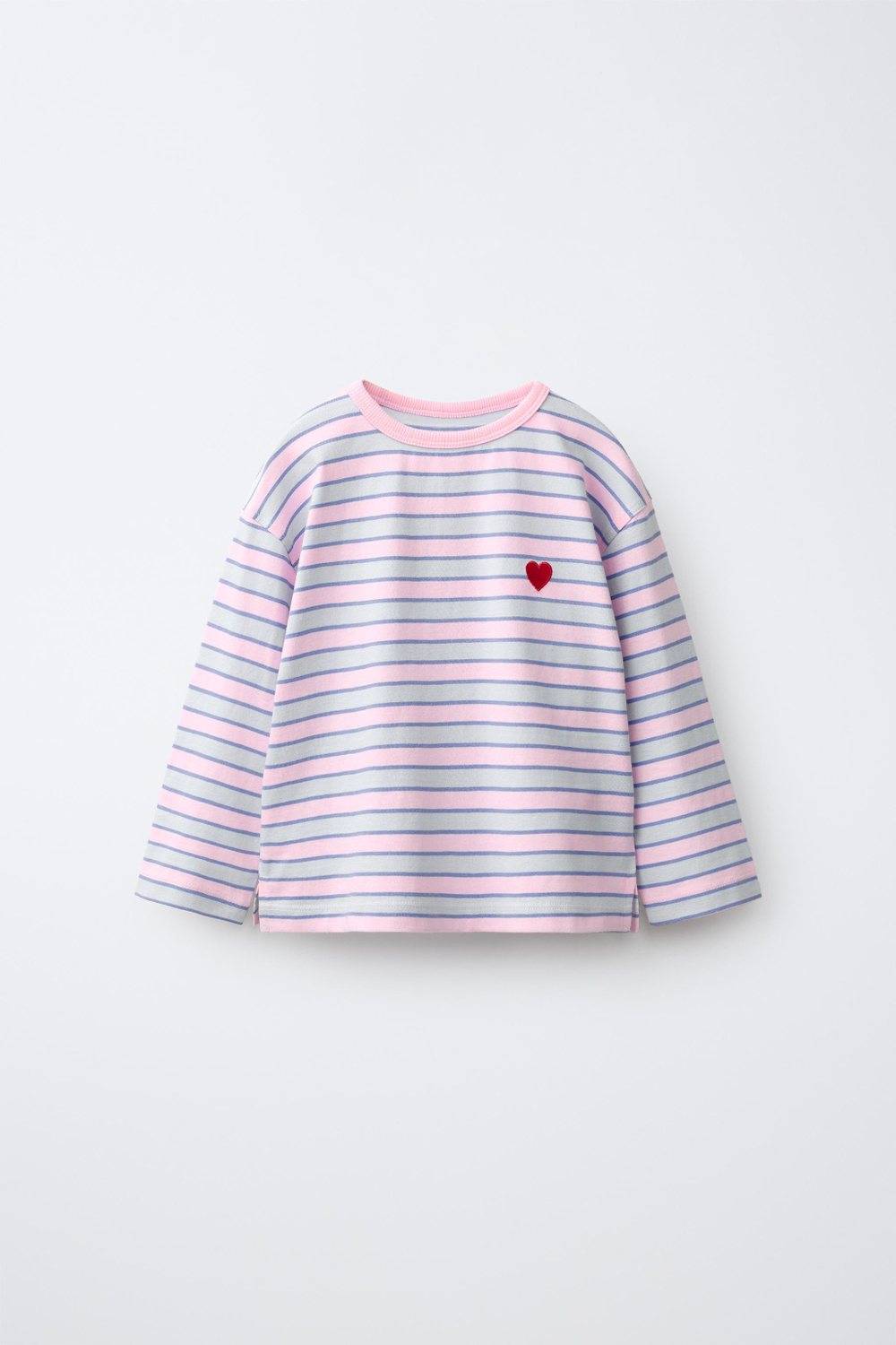 ZARA ЛОНГСЛИВ В ПОЛОСКУ С ВЫШИВКОЙ «СЕРДЦЕ», РОЗОВЫЙ