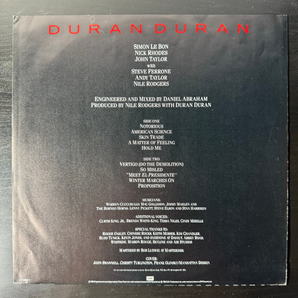 Duran Duran - Notorious (Европа 1986г.)